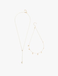 Sallantılı İnci Detaylı Yıldızlı Kolye