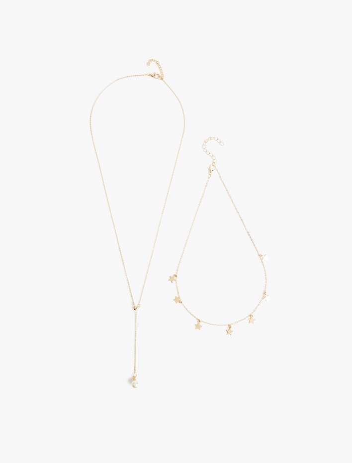 Kadın Sallantılı İnci Detaylı Yıldızlı Kolye