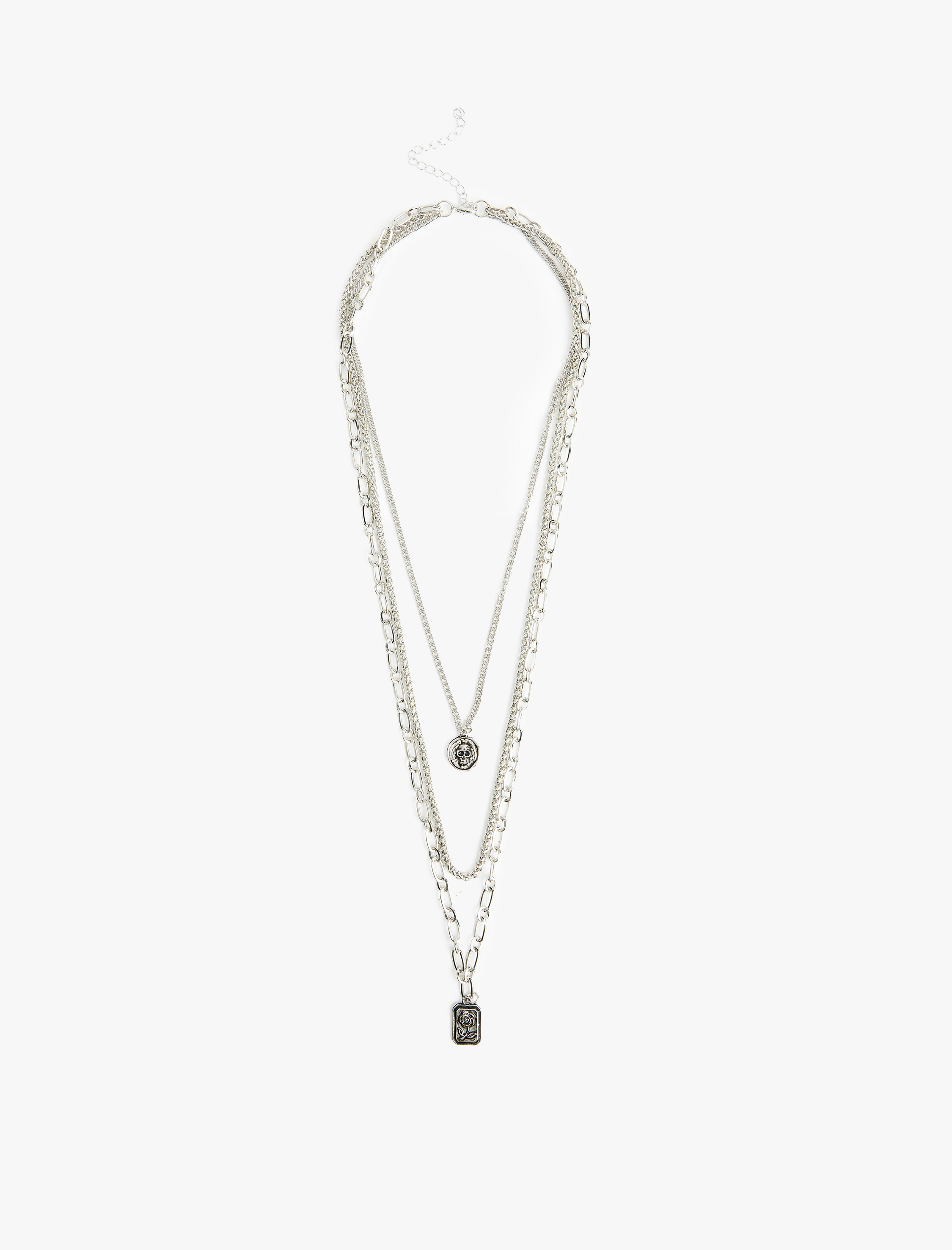  Erkek Charm Detaylı Çoklu Zincir Kolye