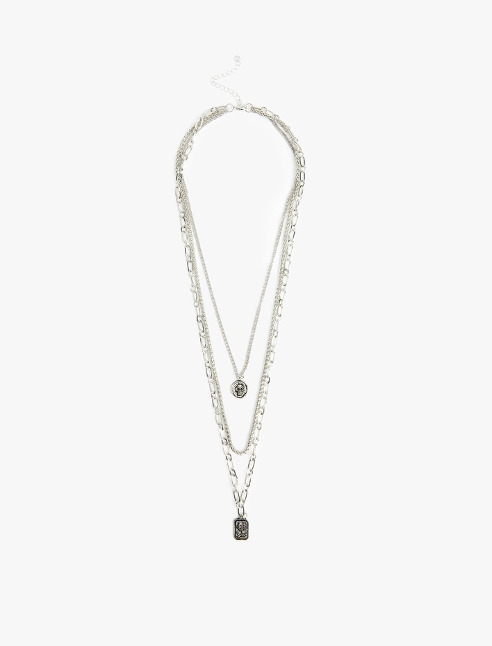 Erkek Charm Detaylı Çoklu Zincir Kolye