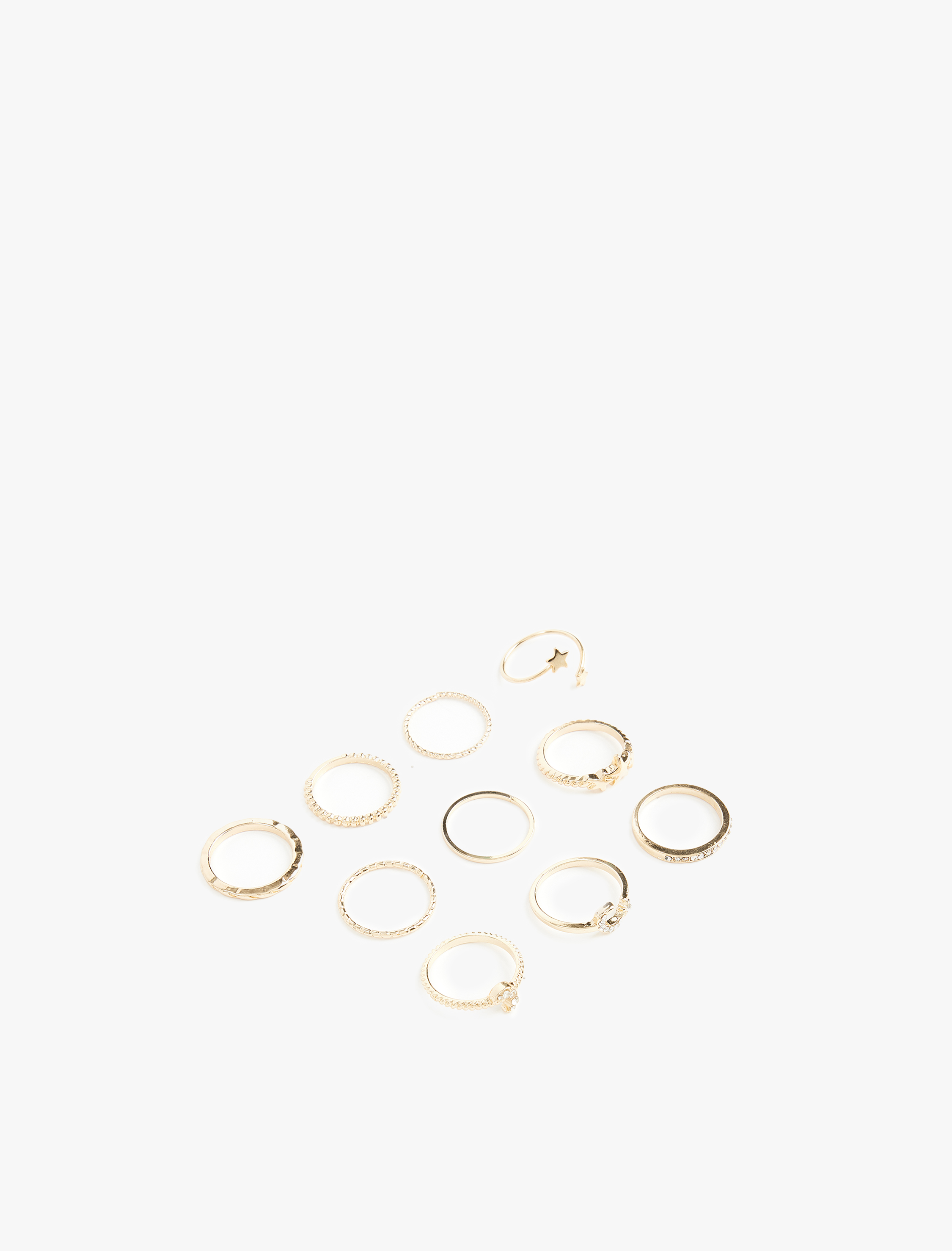  Kadın Taş Detaylı Yıldızlı 10'lu Yüzük Seti