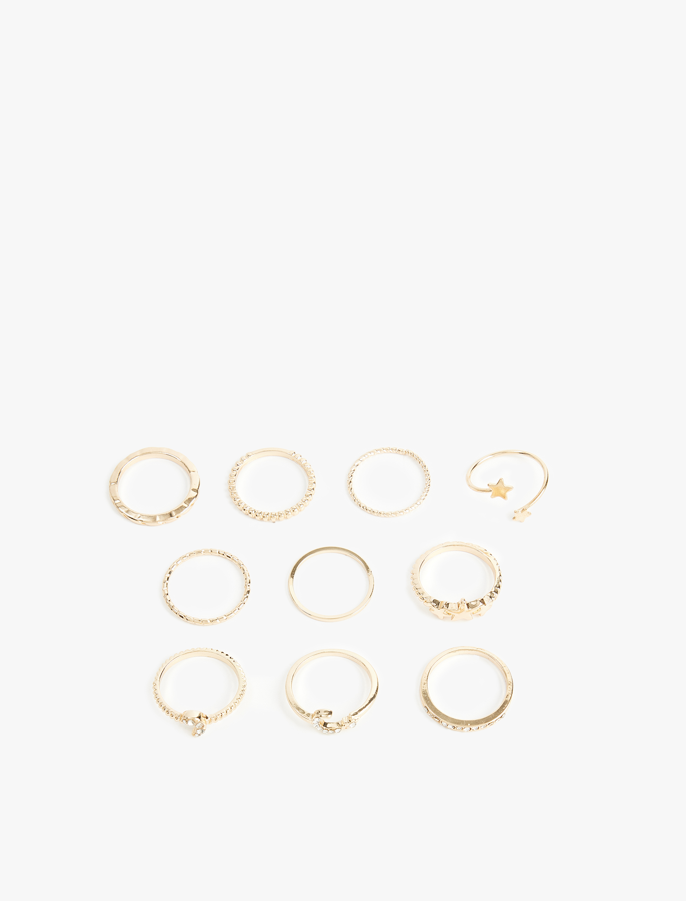  Kadın Taş Detaylı Yıldızlı 10'lu Yüzük Seti