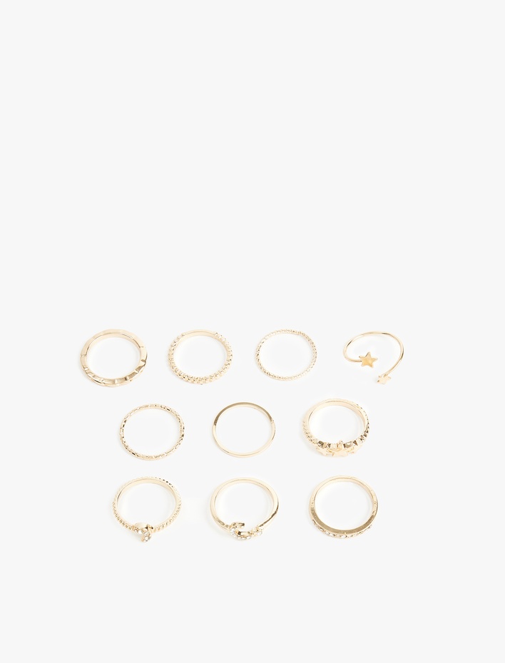Kadın Taş Detaylı Yıldızlı 10'lu Yüzük Seti