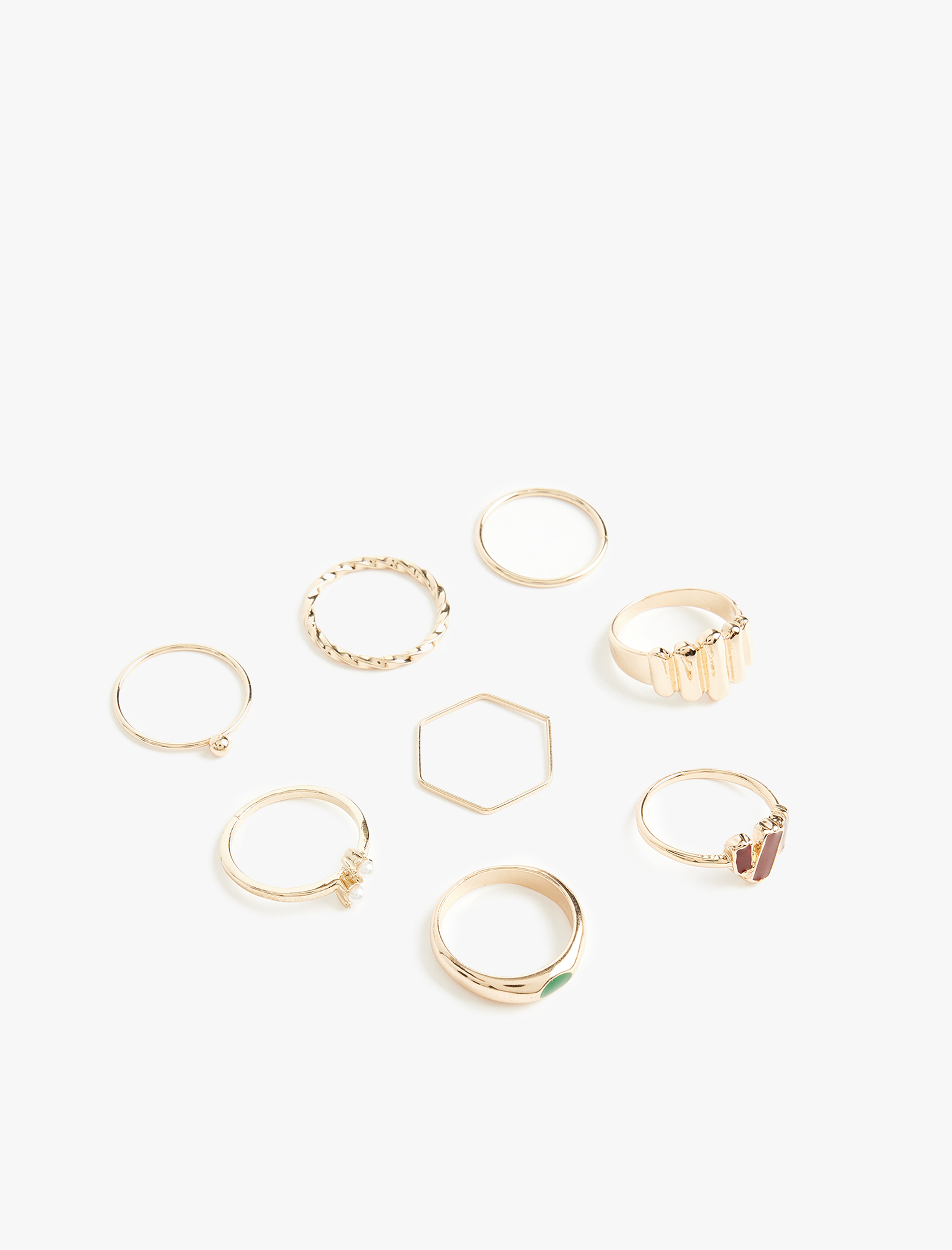  Kadın Çelik Karışımlı İnci Detaylı Çok Renkli 8'li Yüzük Seti