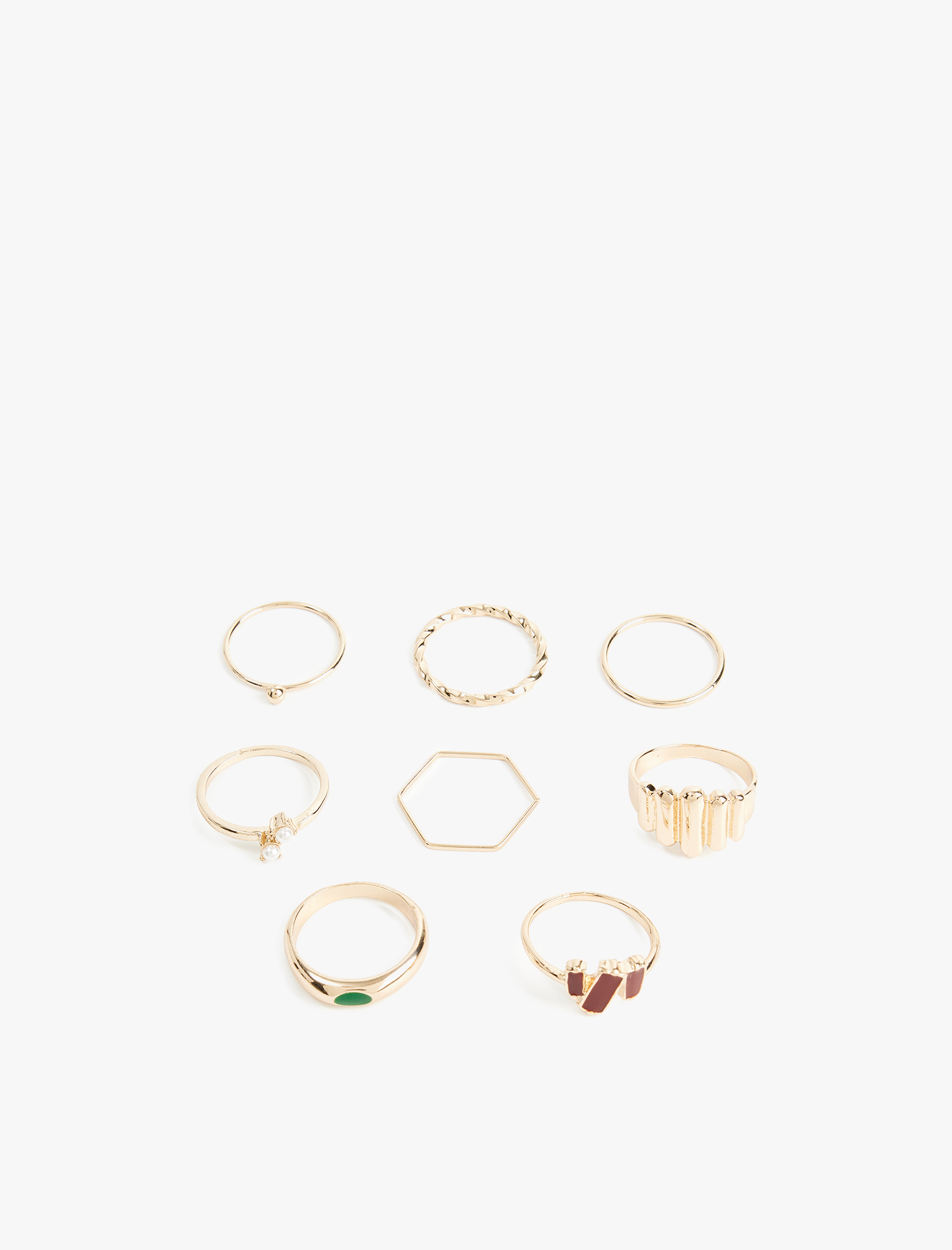  Kadın Çelik Karışımlı İnci Detaylı Çok Renkli 8'li Yüzük Seti