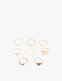 Çelik Karışımlı İnci Detaylı Çok Renkli 8'li Yüzük Seti