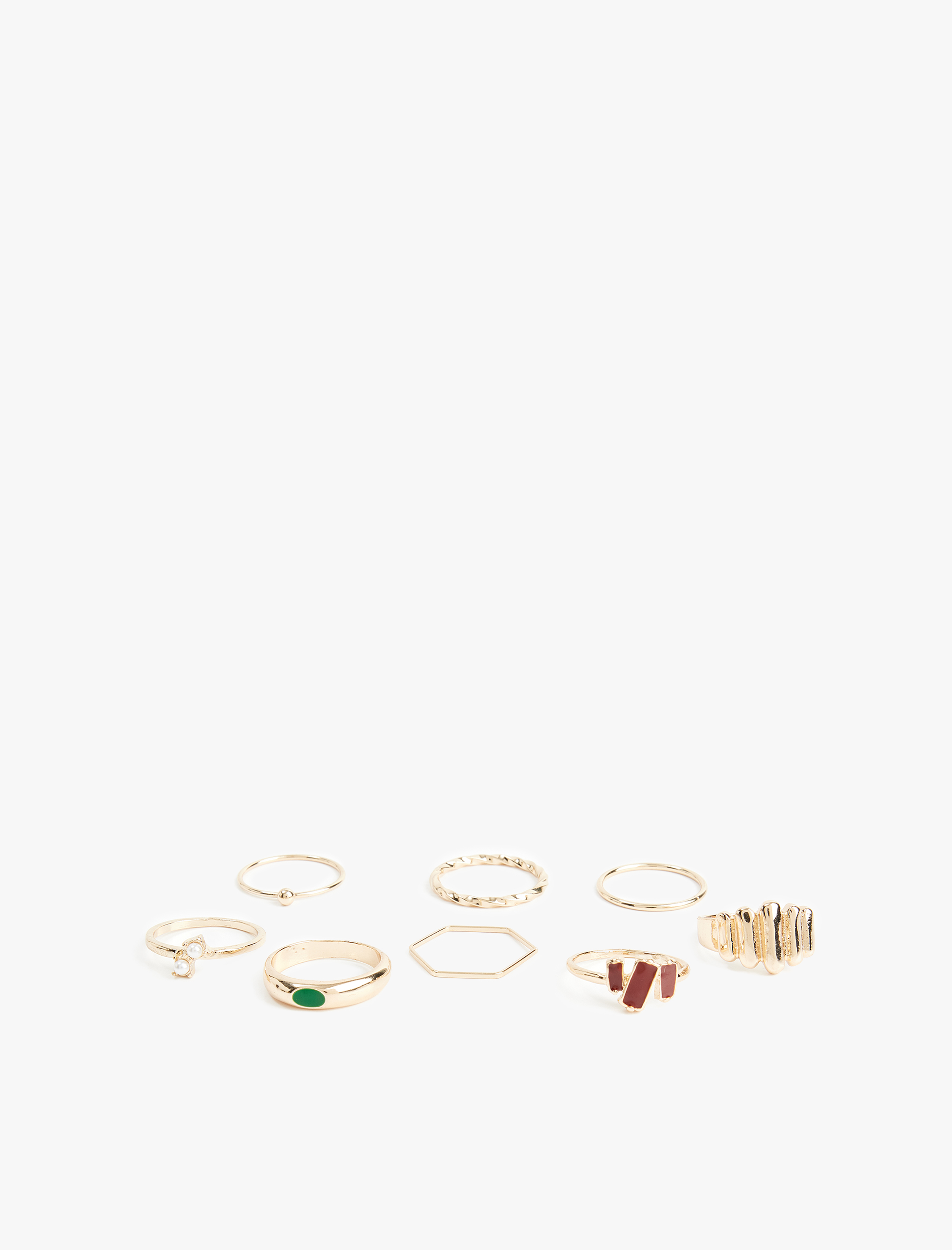  Kadın Çelik Karışımlı İnci Detaylı Çok Renkli 8'li Yüzük Seti