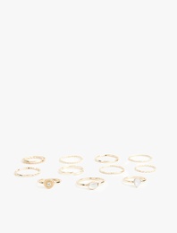 Taş Detaylı 11'li Yüzük Seti