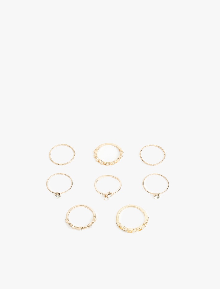 Kadın Çelik Karışımlı Taş Detaylı 8'li Yüzük Seti