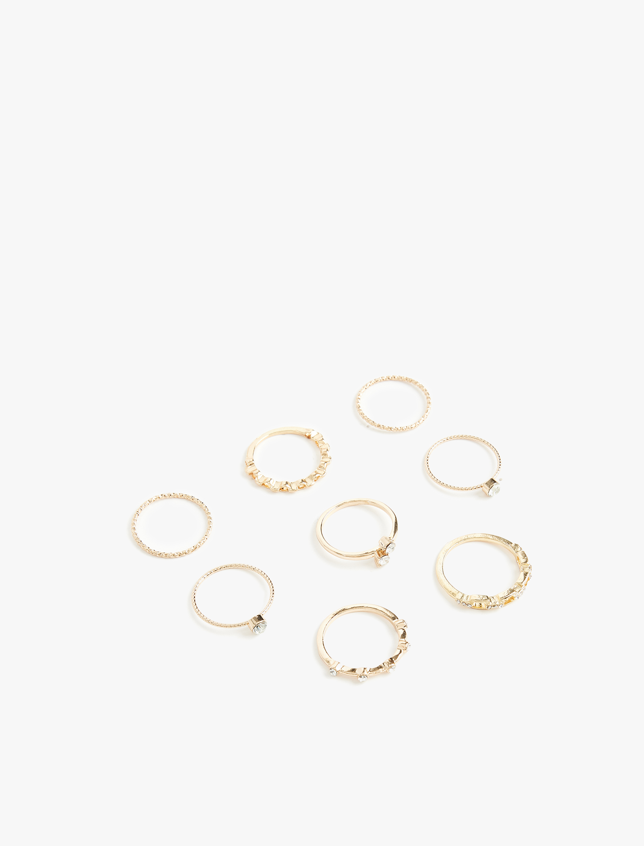  Kadın Çelik Karışımlı Taş Detaylı 8'li Yüzük Seti