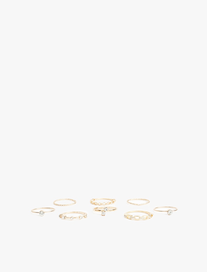 Kadın Çelik Karışımlı Taş Detaylı 8'li Yüzük Seti