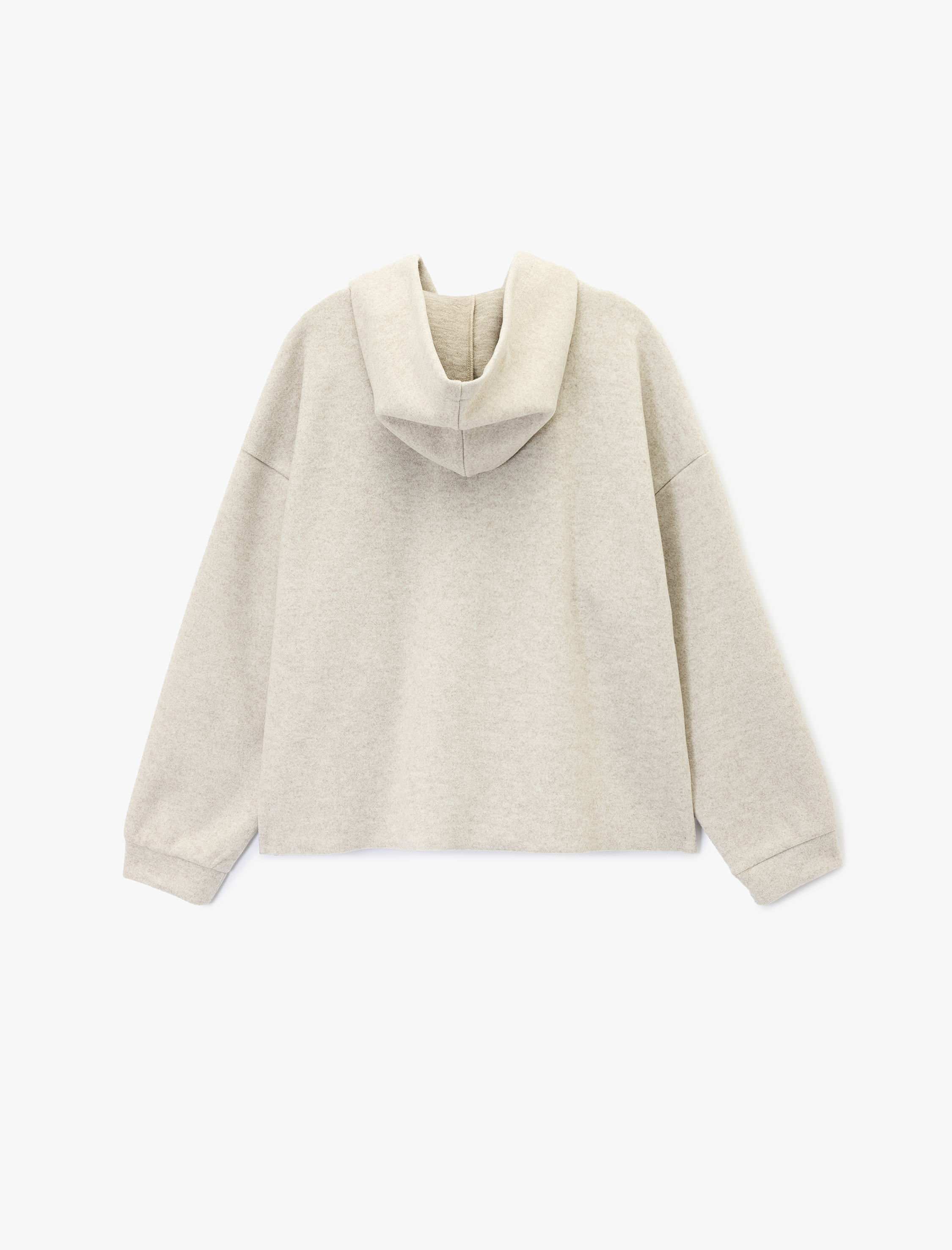   Uzun Kollu Cep Detaylı Fermuarlı Kapüşonlu Oversize Ceket