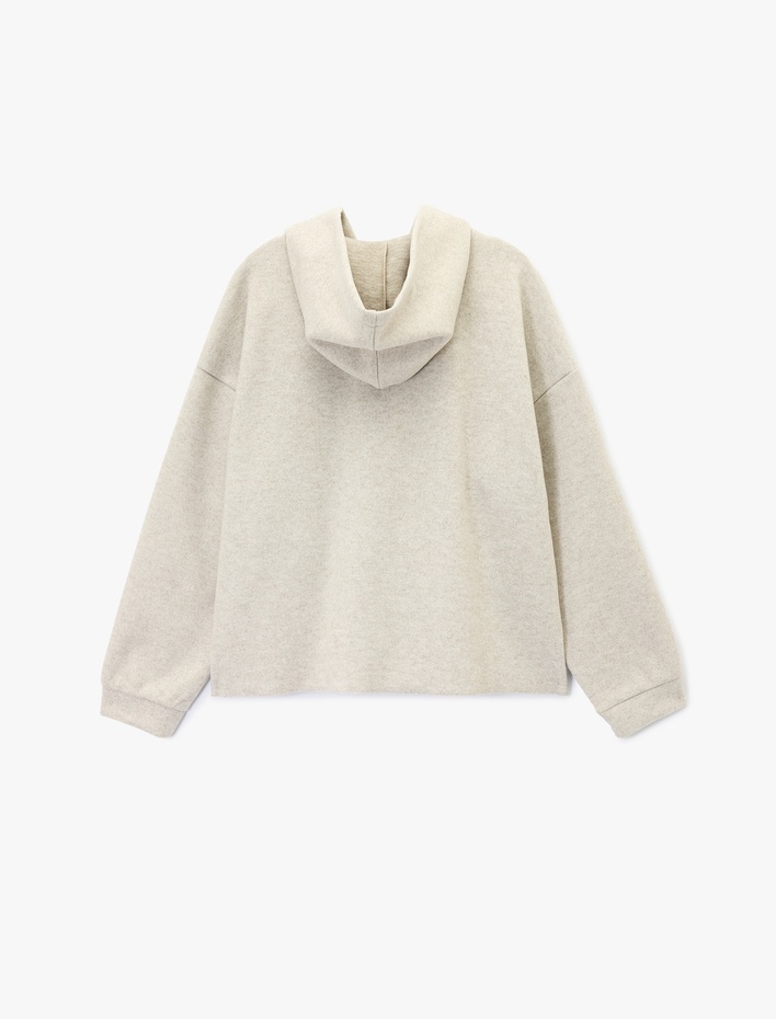  Uzun Kollu Cep Detaylı Fermuarlı Kapüşonlu Oversize Ceket