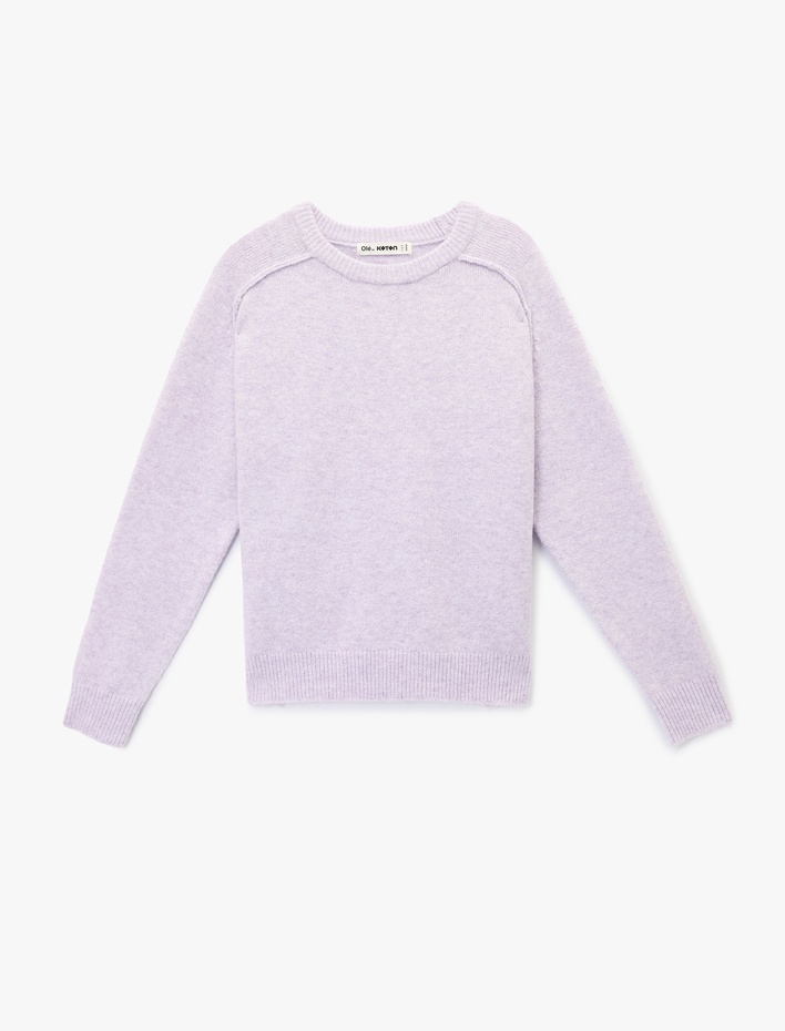  Uzun Kollu Bisiklet Yaka Dikiş Detaylı Basic Triko Kazak