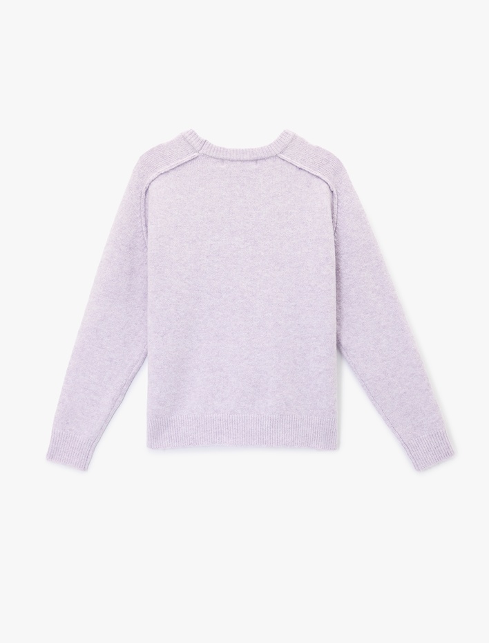  Uzun Kollu Bisiklet Yaka Dikiş Detaylı Basic Triko Kazak