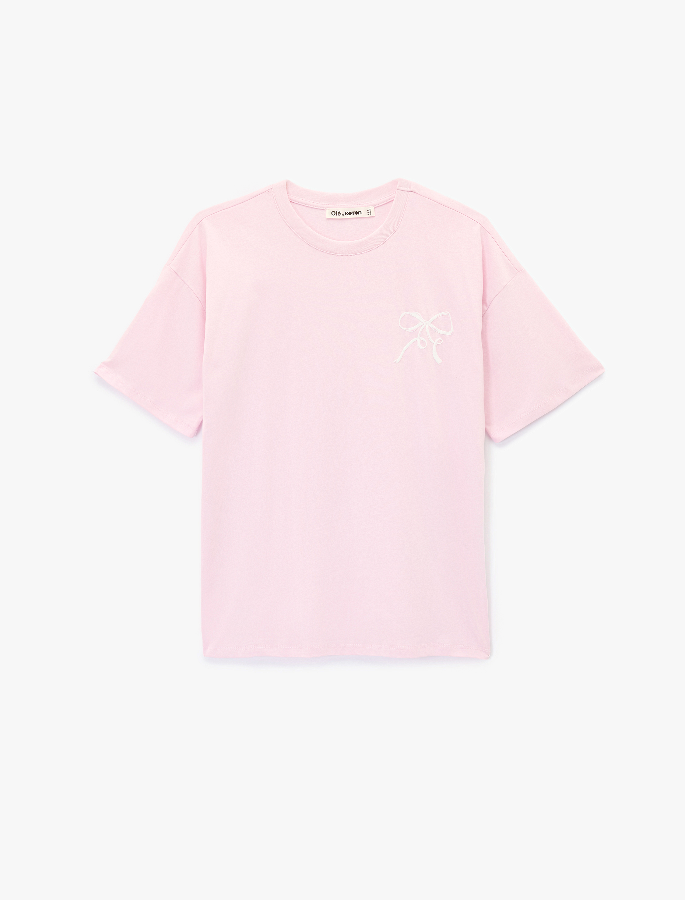   Kısa Kollu Pamuklu Bisiklet Yaka Arkası Baskılı Oversize Tişört