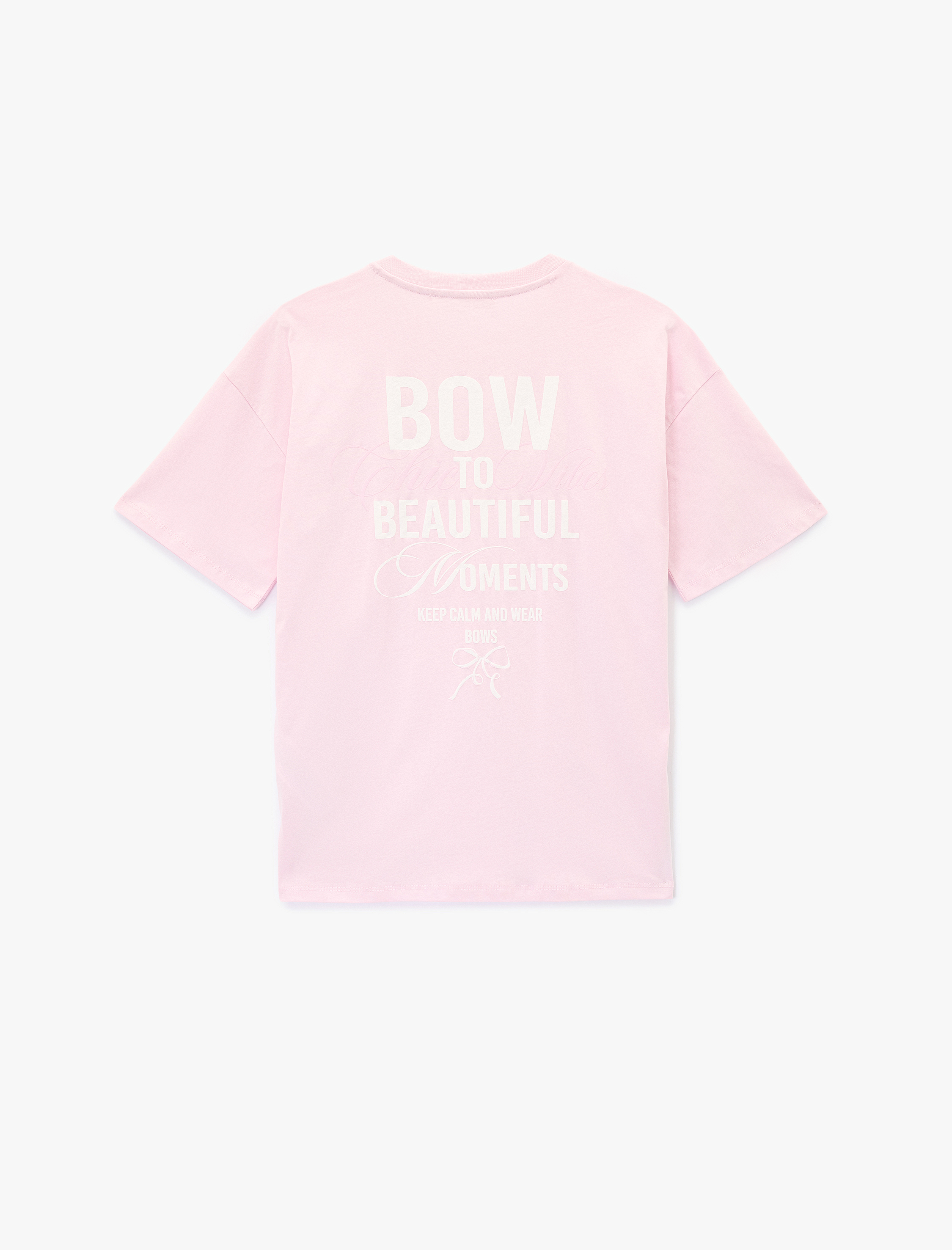   Kısa Kollu Pamuklu Bisiklet Yaka Arkası Baskılı Oversize Tişört