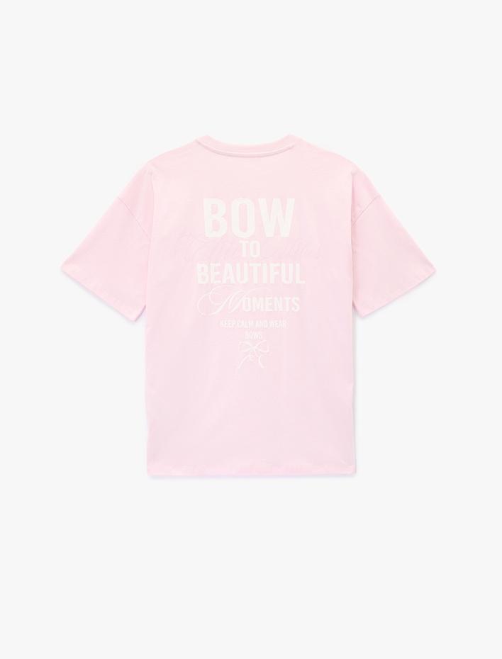  Kısa Kollu Pamuklu Bisiklet Yaka Arkası Baskılı Oversize Tişört