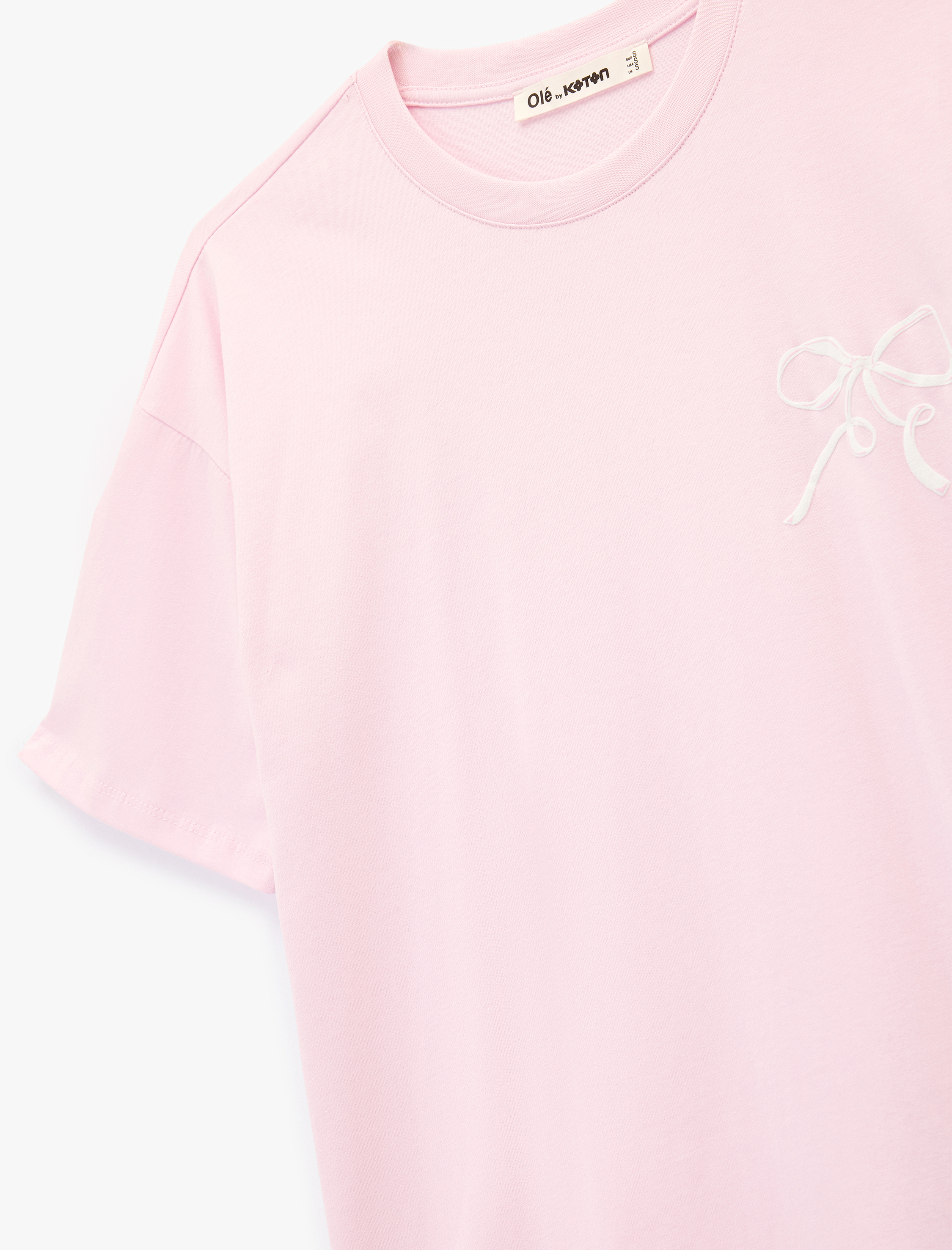   Kısa Kollu Pamuklu Bisiklet Yaka Arkası Baskılı Oversize Tişört