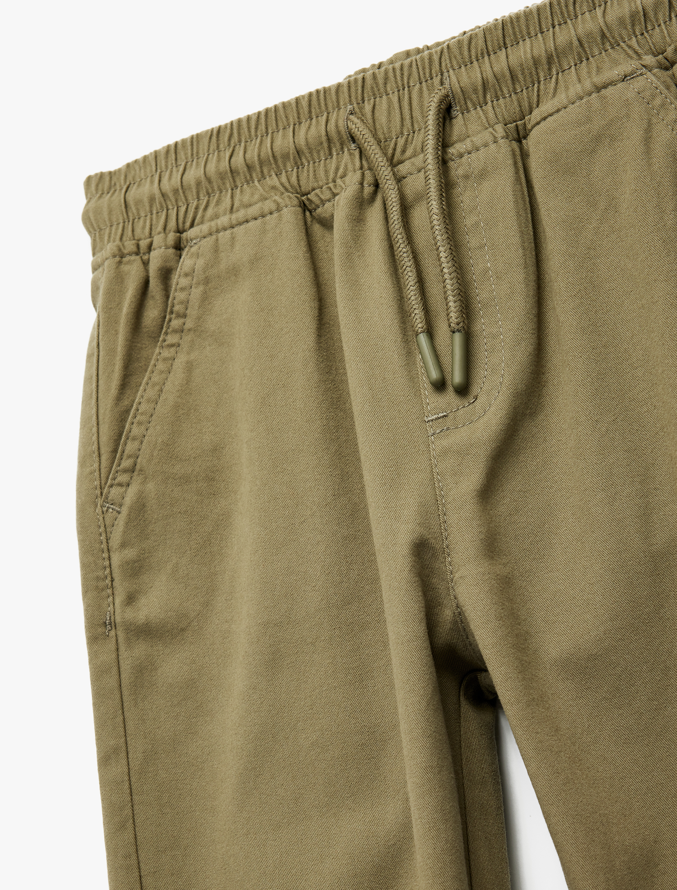  Erkek Çocuk Pamuklu Beli Bağcıklı Cepli Jogger Gabardin Pantolon