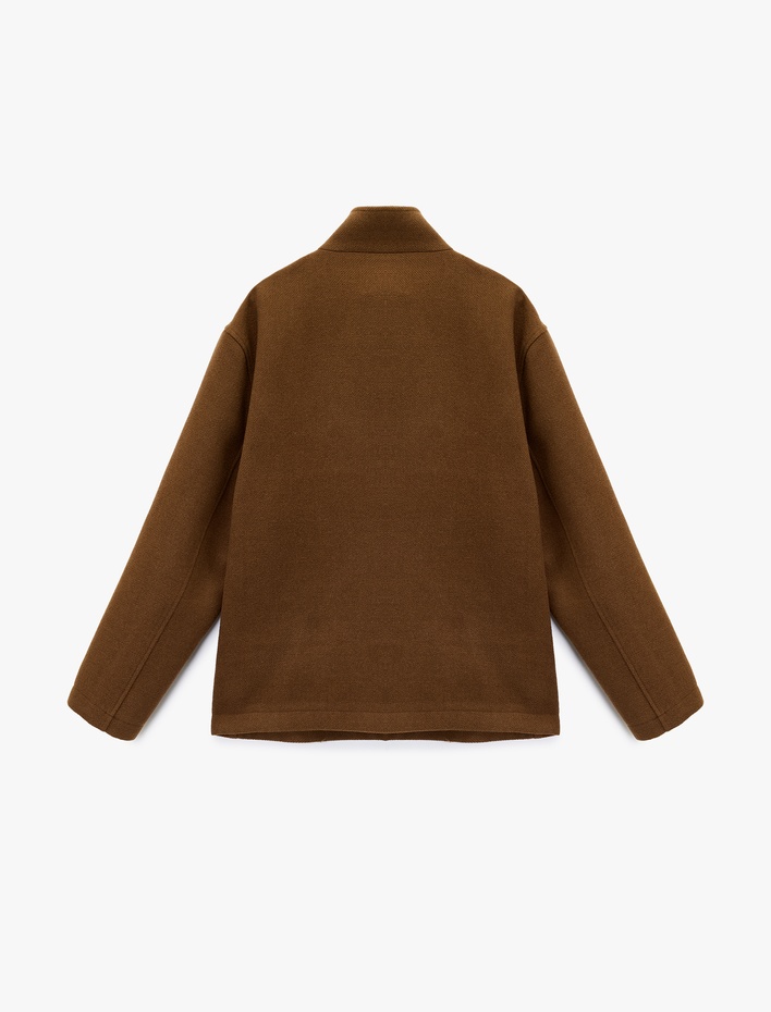  Regular Fit Kapaklı Cepli Düğmeli Dik Yaka Kaşe Ceket