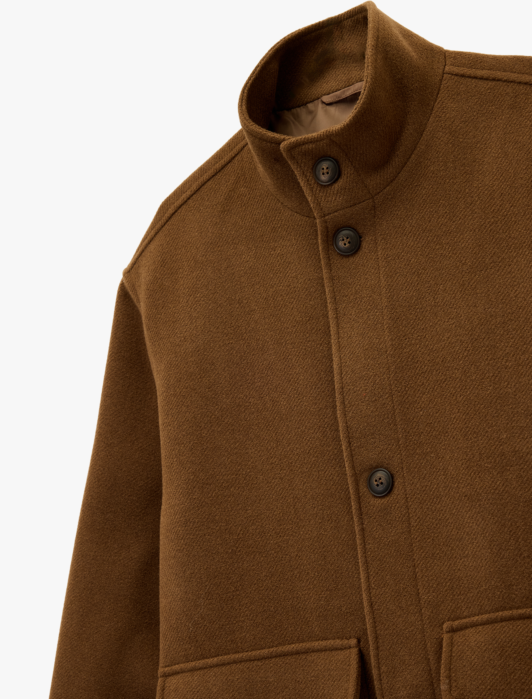   Regular Fit Kapaklı Cepli Düğmeli Dik Yaka Kaşe Ceket