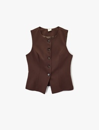 Bisiklet Yaka Düğmeli Slim Fit Blazer Yelek