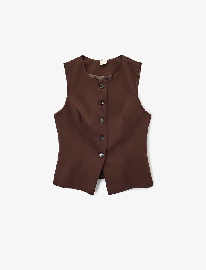  Bisiklet Yaka Düğmeli Slim Fit Blazer Yelek