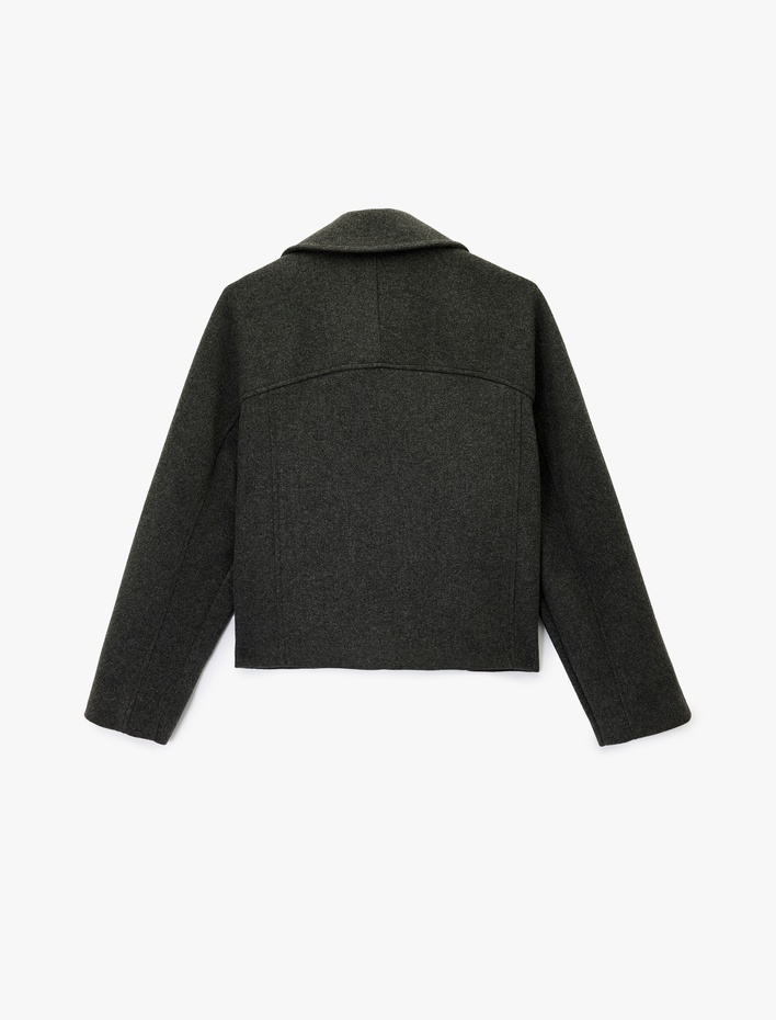  Koton X Melis Ağazat - Uzun Kollu Cepli Düğmeli Taşlı Kaşe Ceket