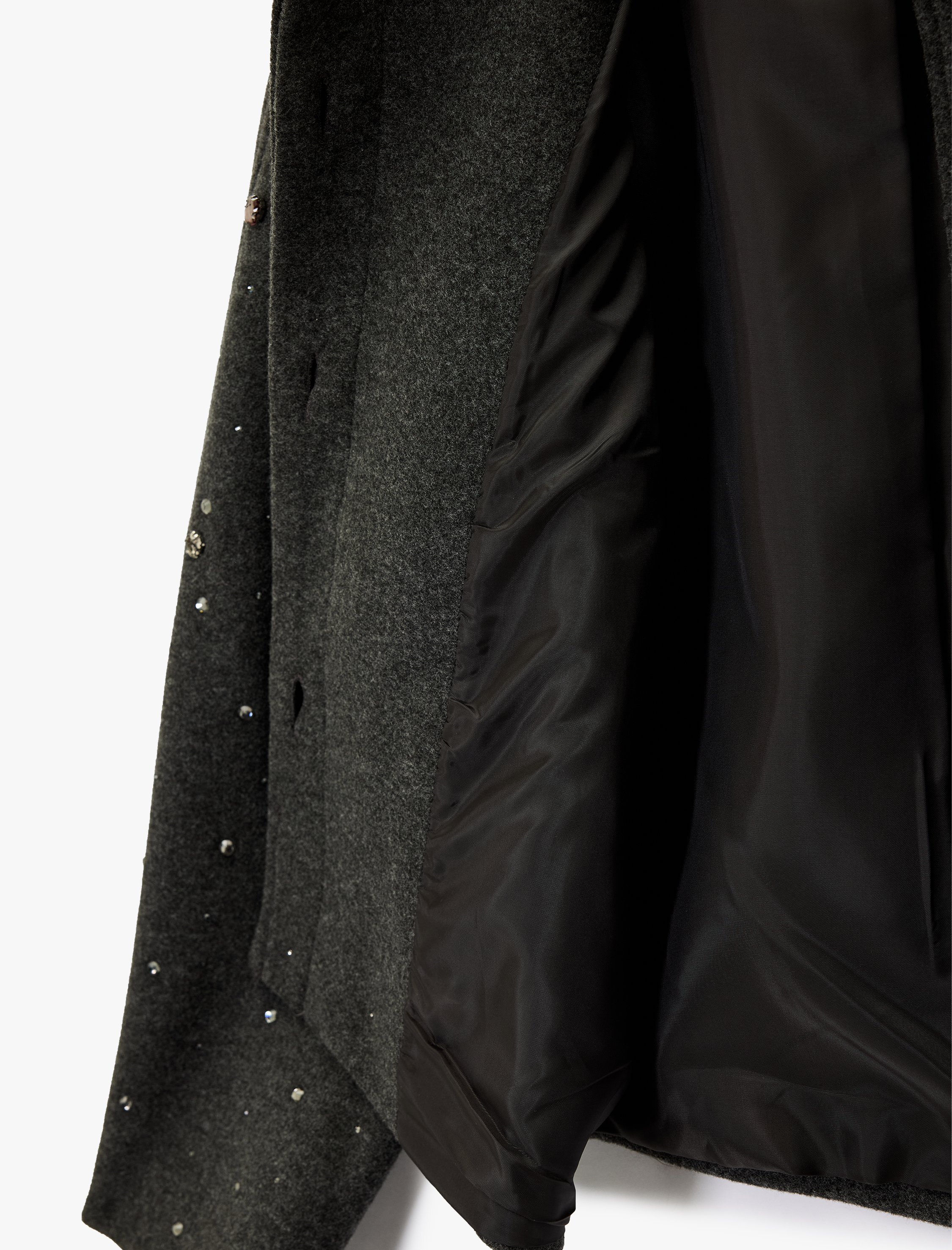   Koton X Melis Ağazat - Uzun Kollu Cepli Düğmeli Taşlı Kaşe Ceket