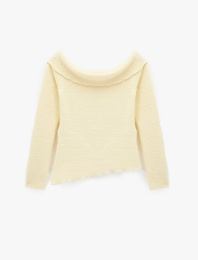 Koton X Sibil Çetinkaya - Slim Fit Uzun Kollu Omzu Açık Peluş Kazak