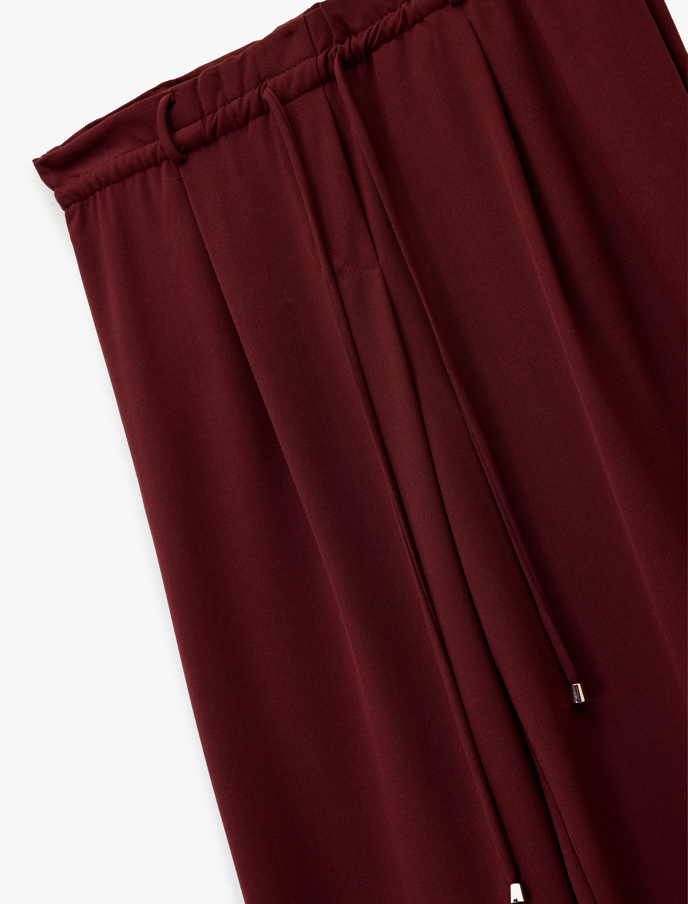   Beli Bağcıklı Cepli Düz Geniş Paça Pantolon