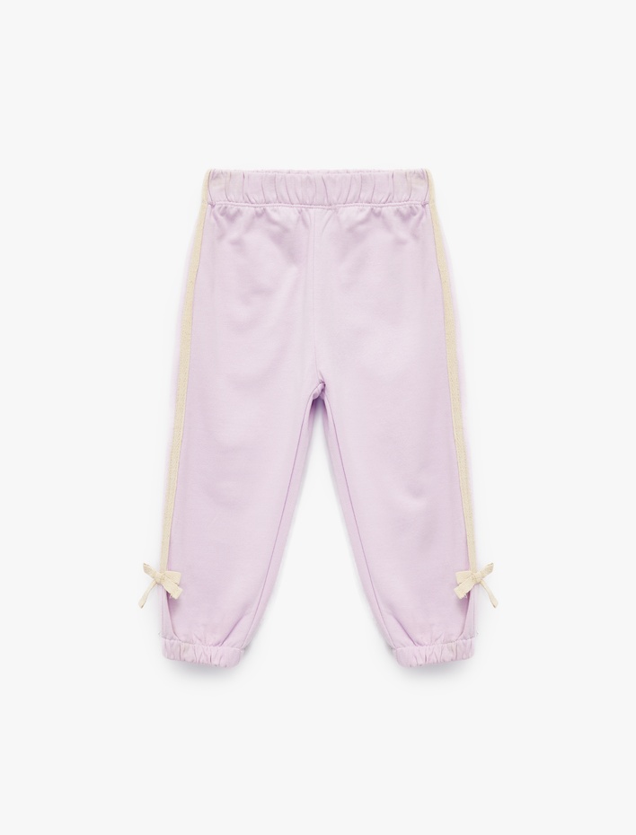 Kız Bebek Pamuklu Beli Lastikli Fiyonk Detaylı Şardonlu Jogger Eşofman Altı
