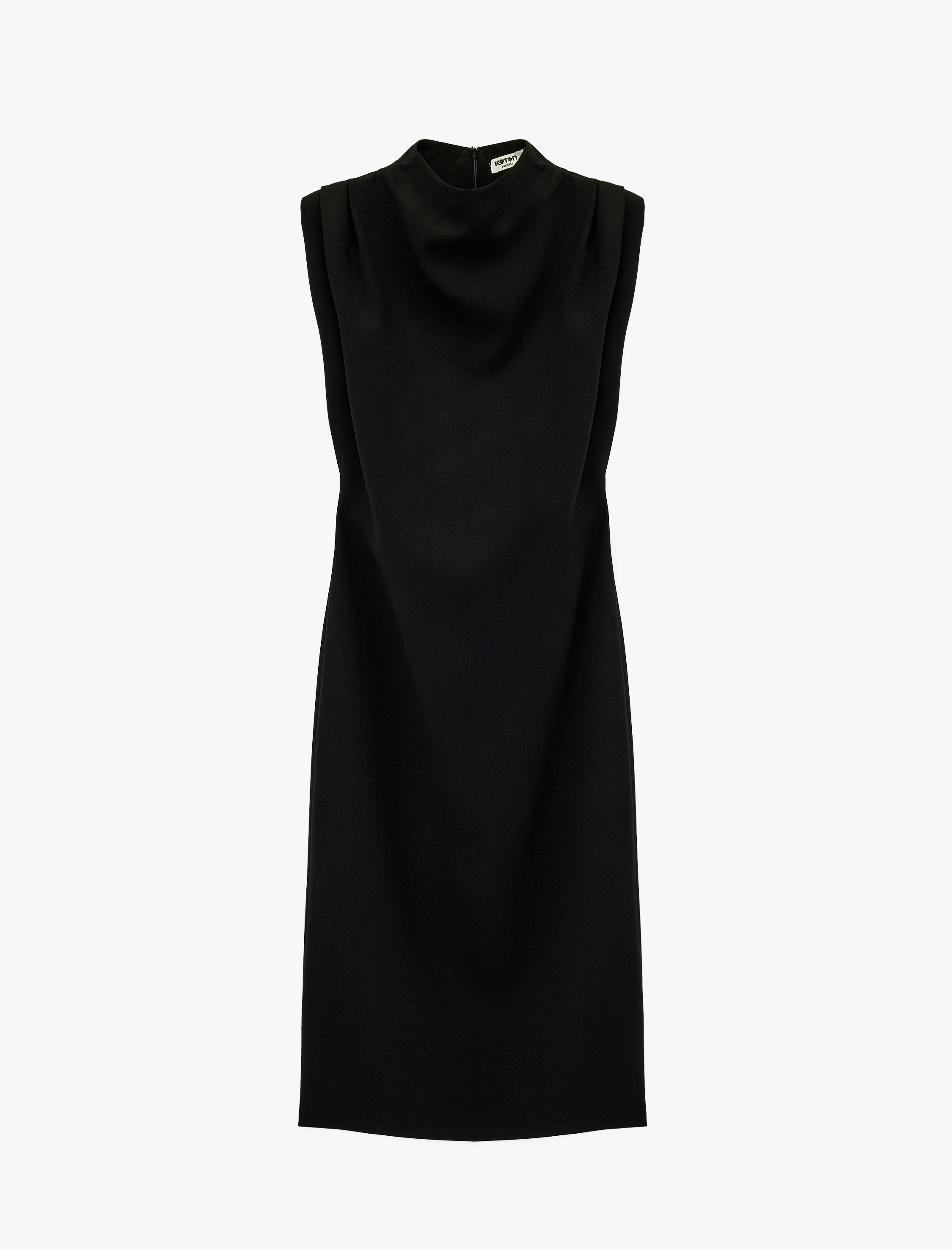   Dik Yaka Kolsuz Yırtmaç Detaylı Basic Uzun Elbise