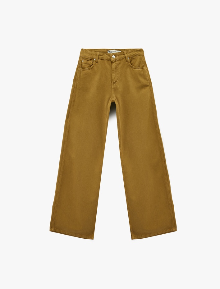  Düz Paça Bol Kesim Düğmeli Cepli Jean Pantolon - Loose Straight Fit Jean