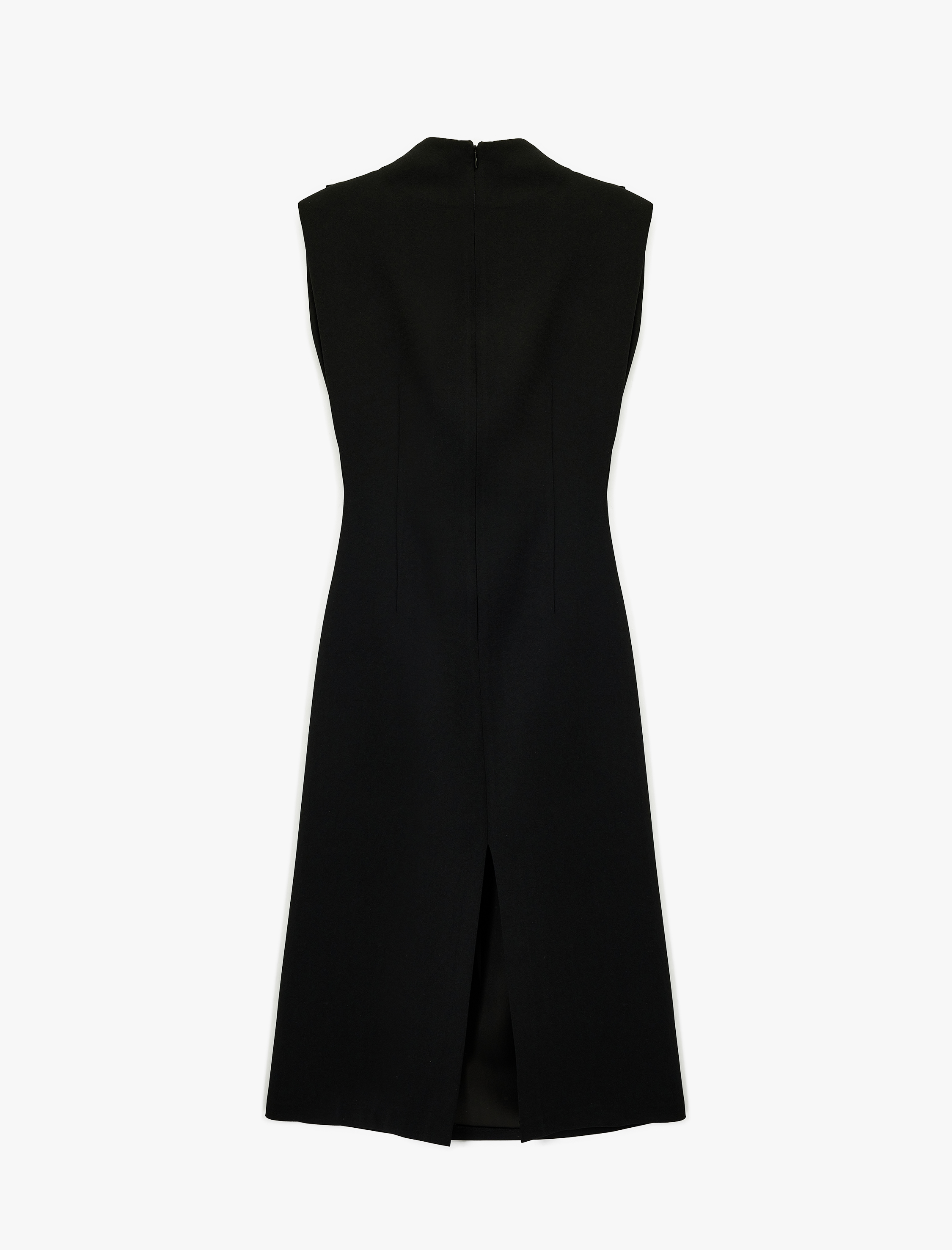   Dik Yaka Kolsuz Yırtmaç Detaylı Basic Uzun Elbise