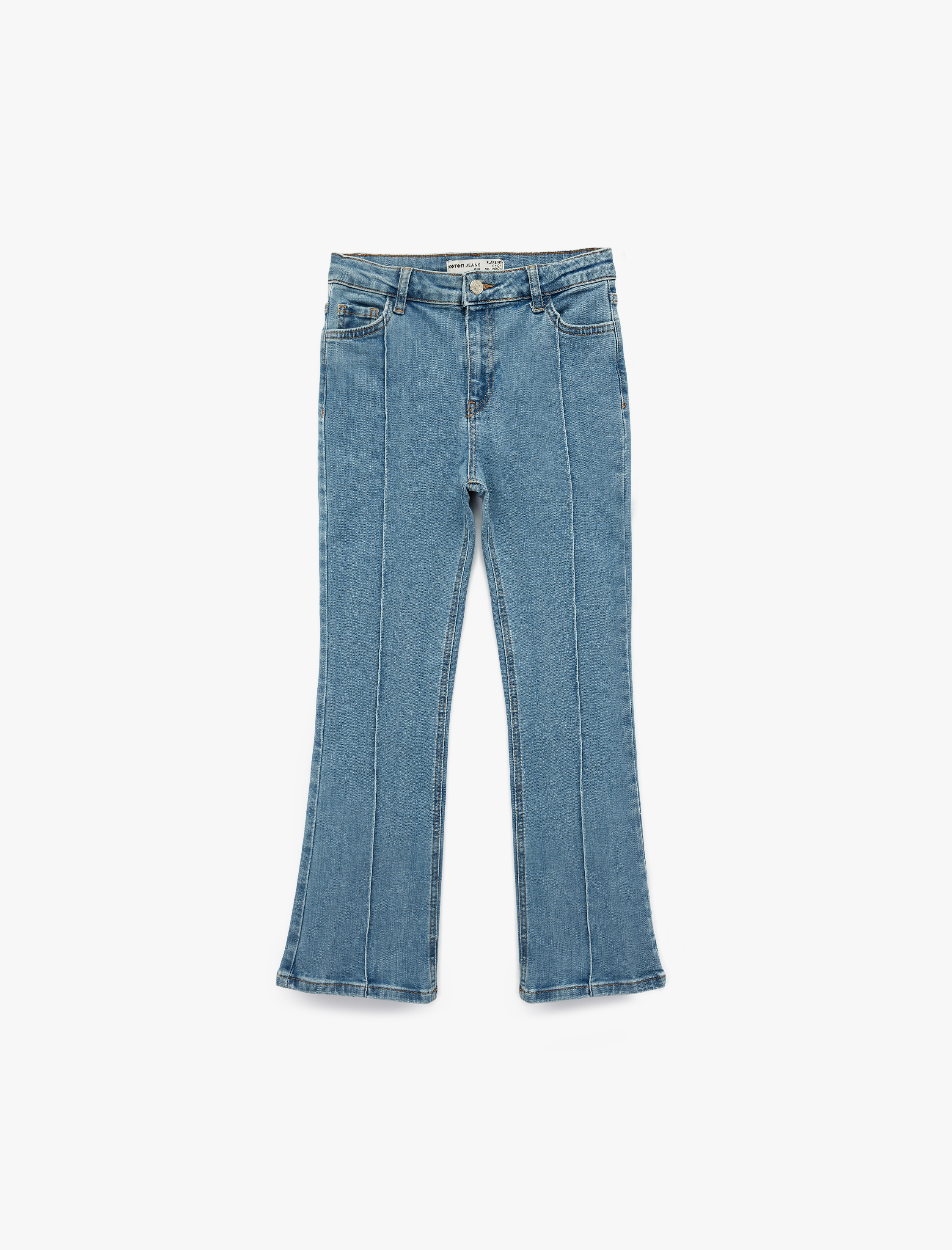  Kız Çocuk Pamuklu Cepli Slim Fit İspanyol Paça Denim Pantolon