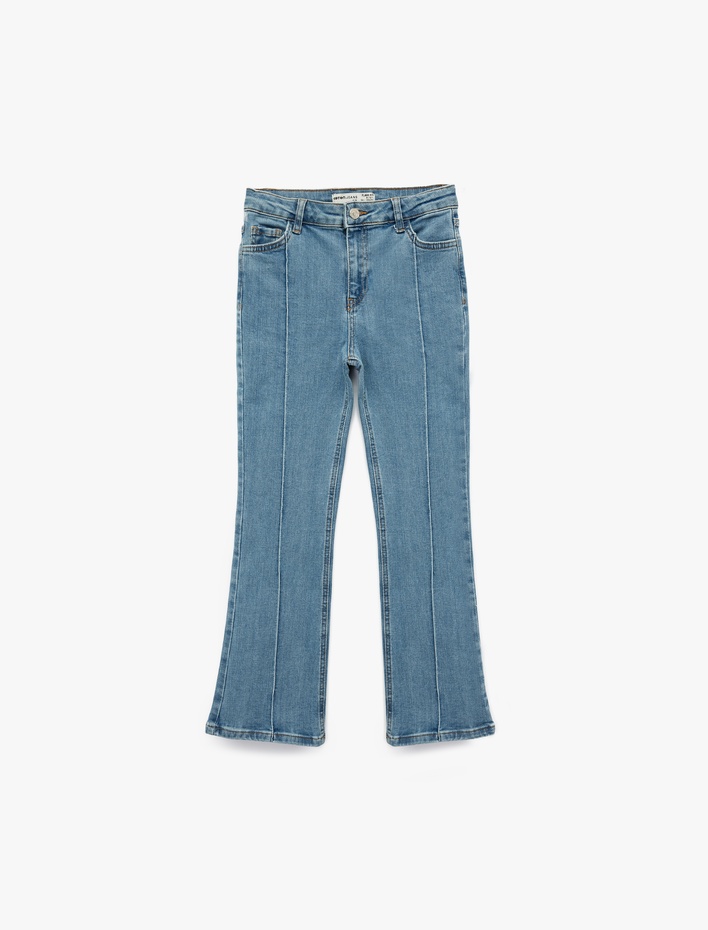 Kız Çocuk Pamuklu Cepli Slim Fit İspanyol Paça Denim Pantolon