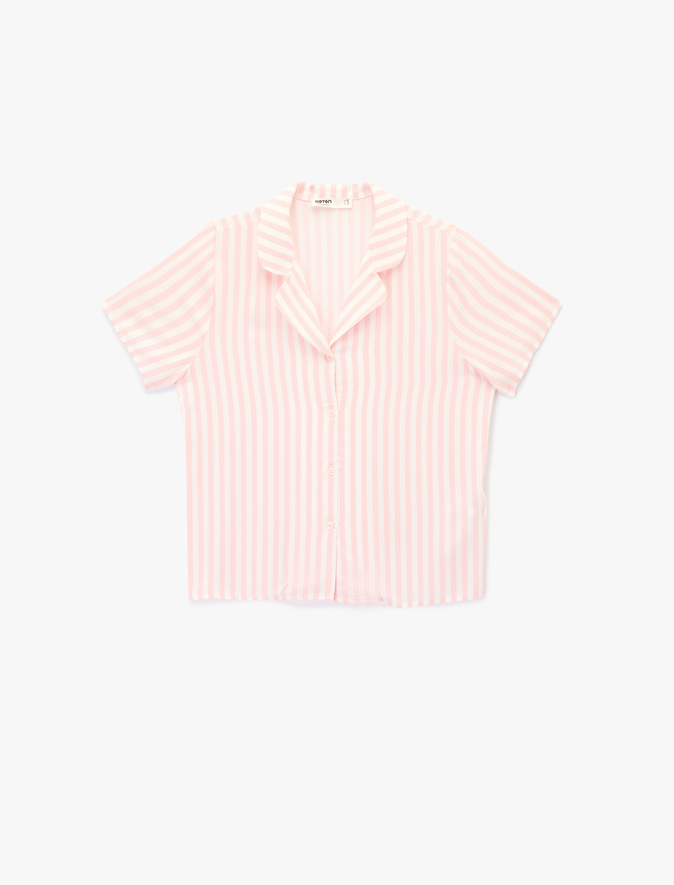   Gömlek Yaka Kısa Kollu Viskon Çizgili Pijama Üstü