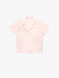 Gömlek Yaka Kısa Kollu Viskon Çizgili Pijama Üstü