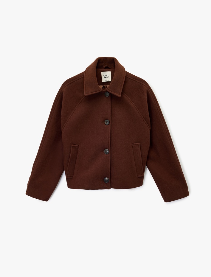  Uzun Kollu Klasik Yaka Düğmeli Cep Detaylı Ceket