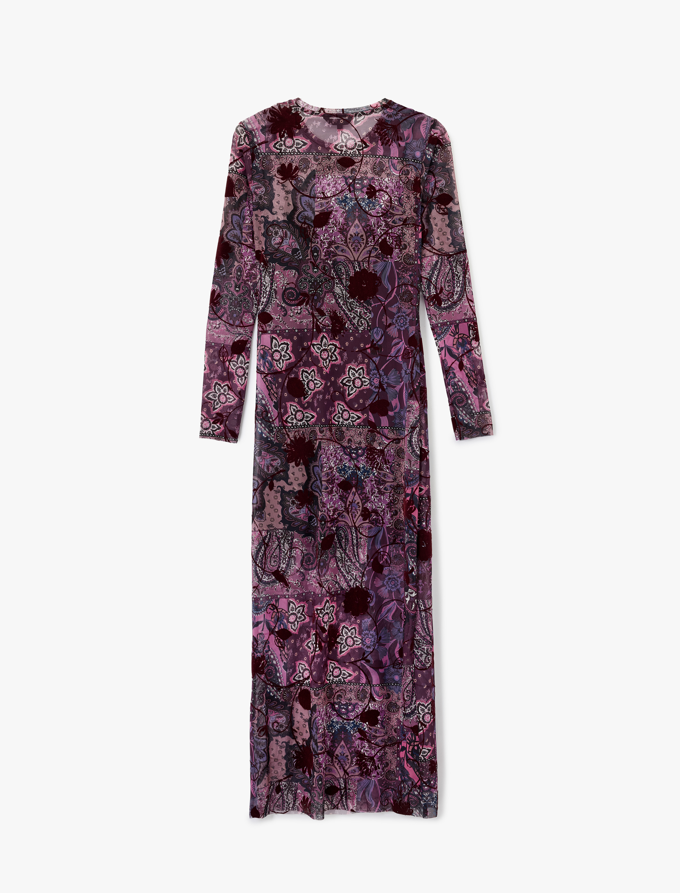   Slim Fit Uzun Kollu Bisiklet Yaka Midi Boy Floral Desenli Kalem Elbise