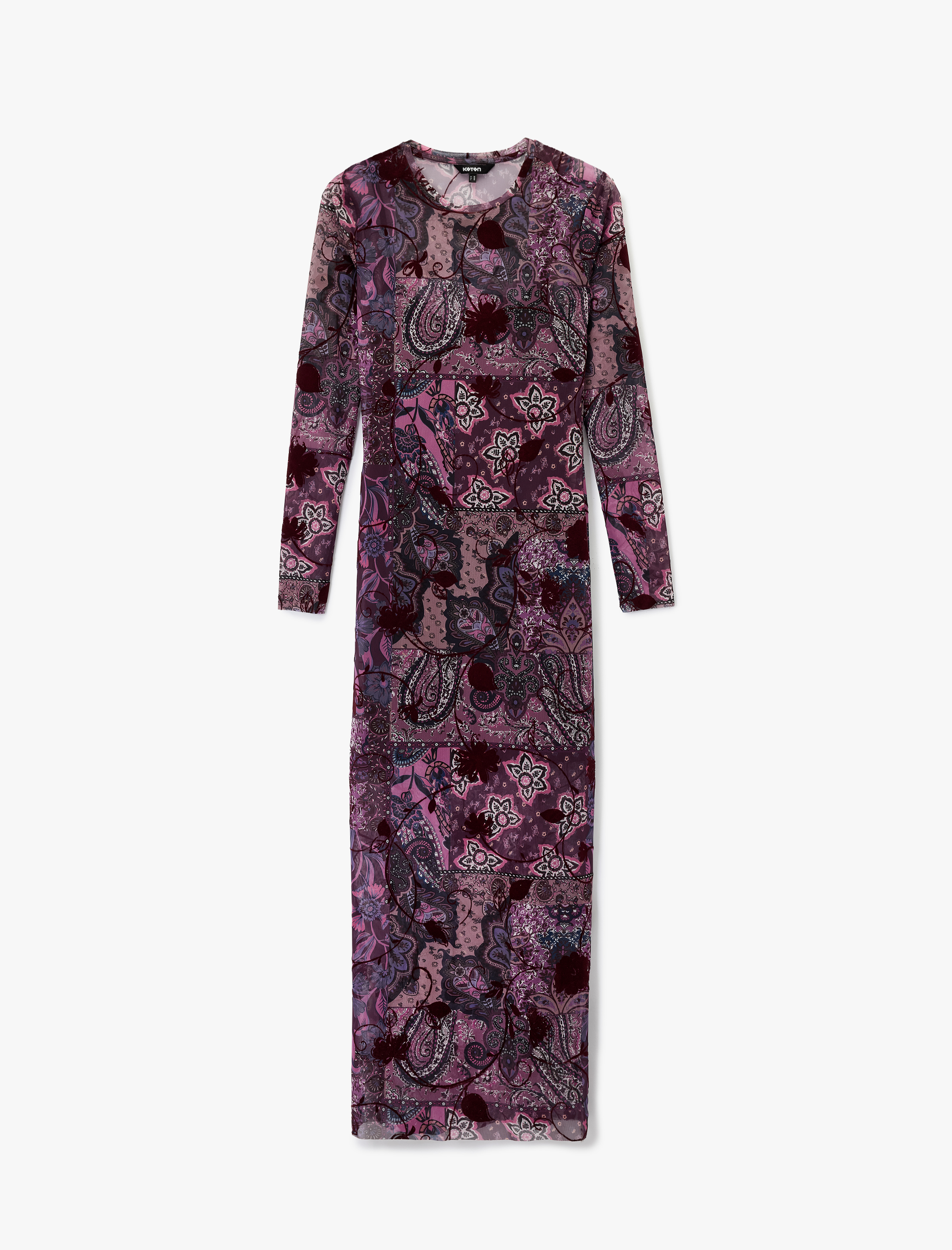   Slim Fit Uzun Kollu Bisiklet Yaka Midi Boy Floral Desenli Kalem Elbise