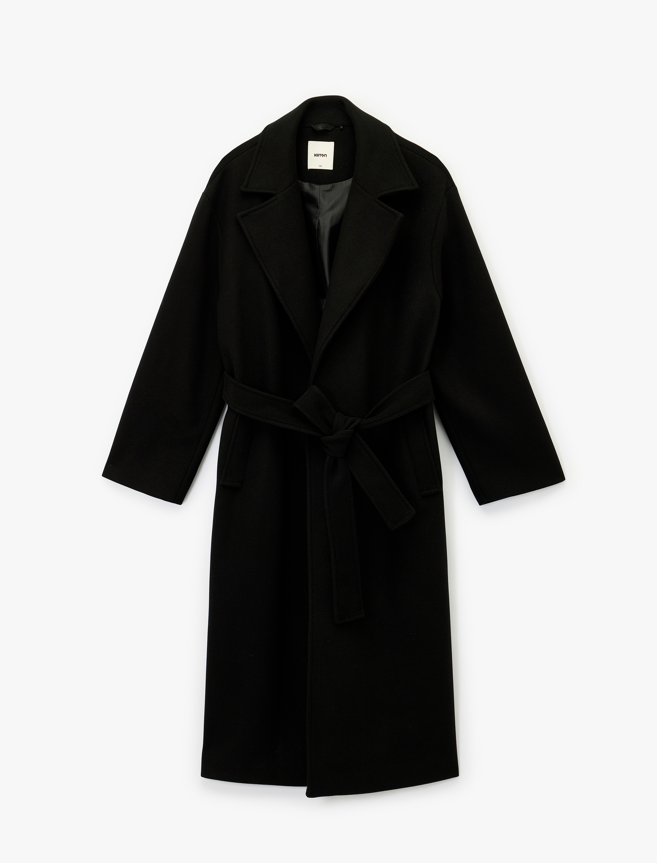   Uzun Kollu Cepli Kemerli Uzun Kaşe Kaban