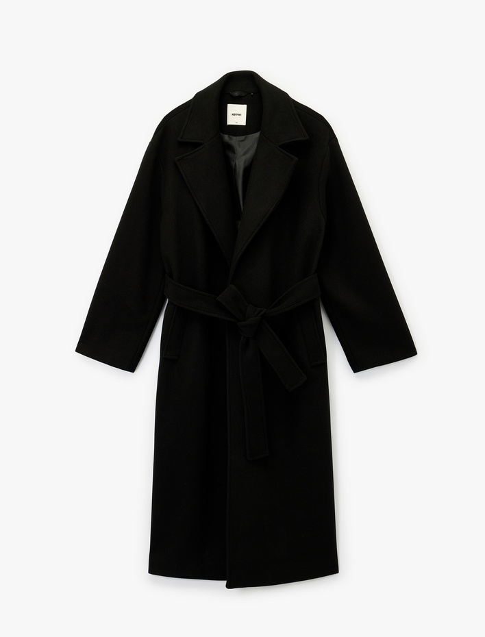  Uzun Kollu Cepli Kemerli Uzun Kaşe Kaban