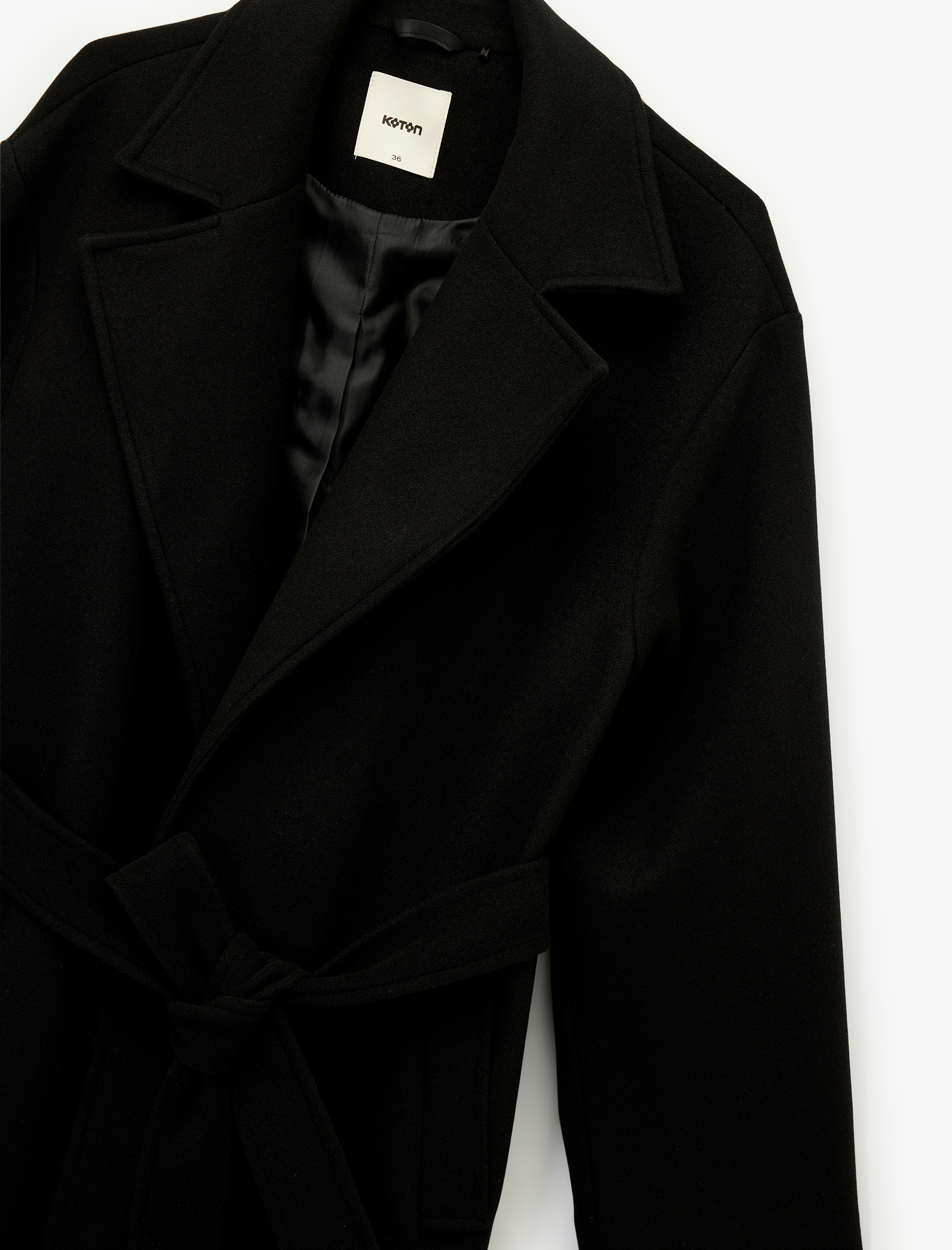   Uzun Kollu Cepli Kemerli Uzun Kaşe Kaban