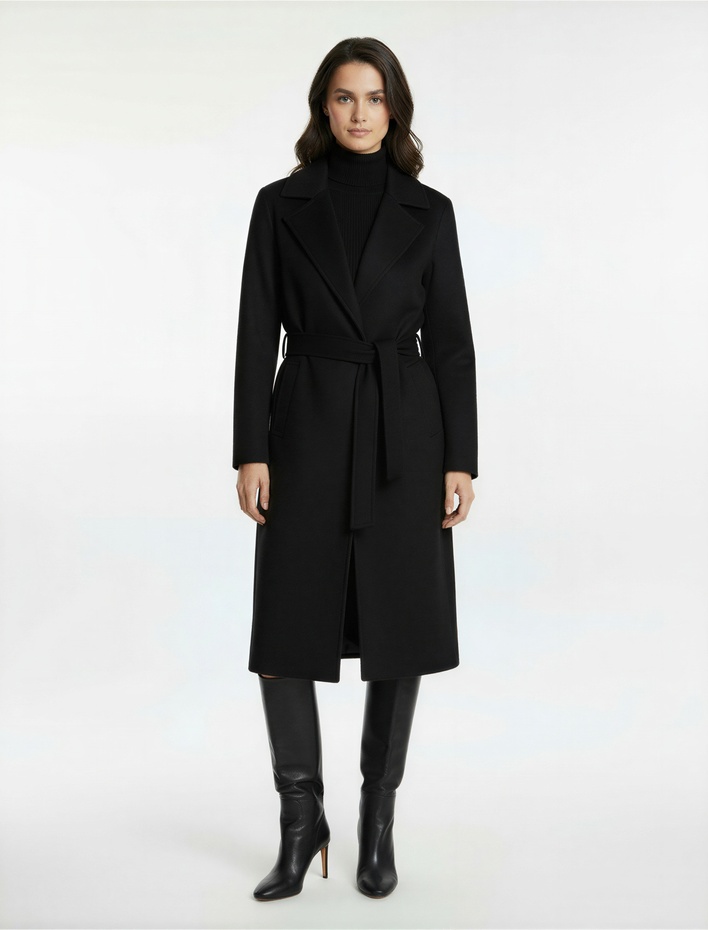  Uzun Kollu Cepli Kemerli Uzun Kaşe Kaban