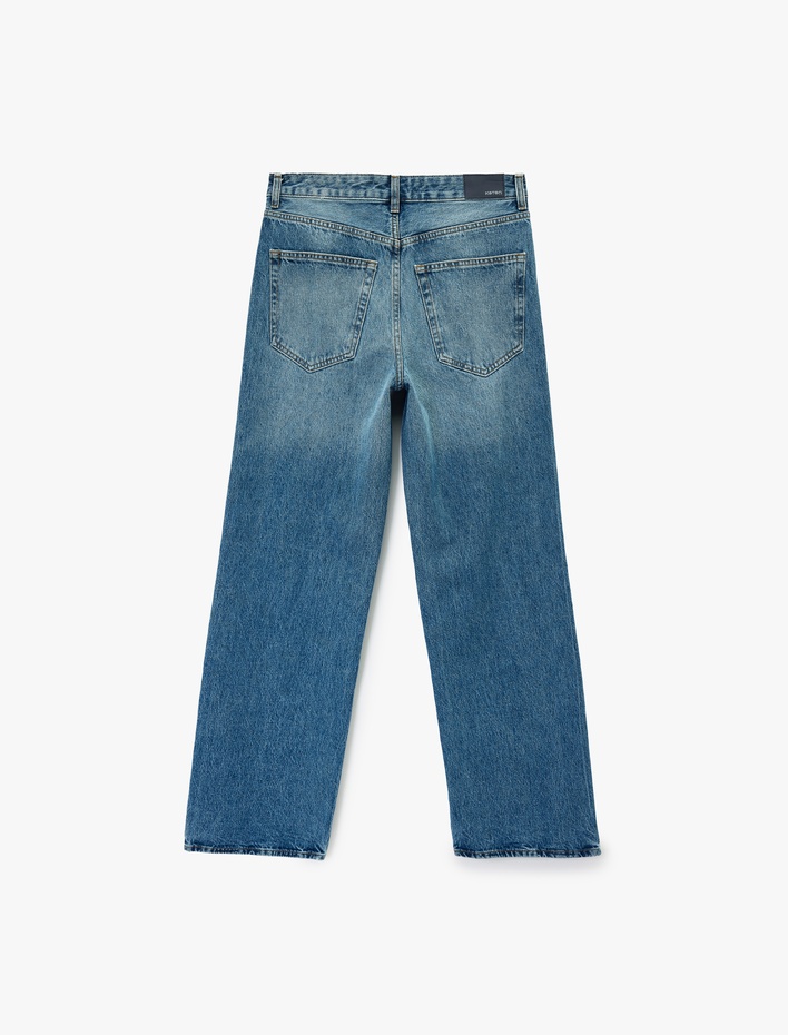  Pamuklu Cepli Düğmeli Normal Bel Baggy Jean Pantolon - Baggy Jeans