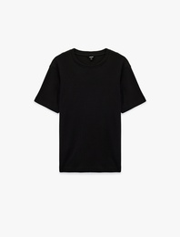 Regular Fit Kısa Kollu Pamuklu Bisiklet Yaka Tişört