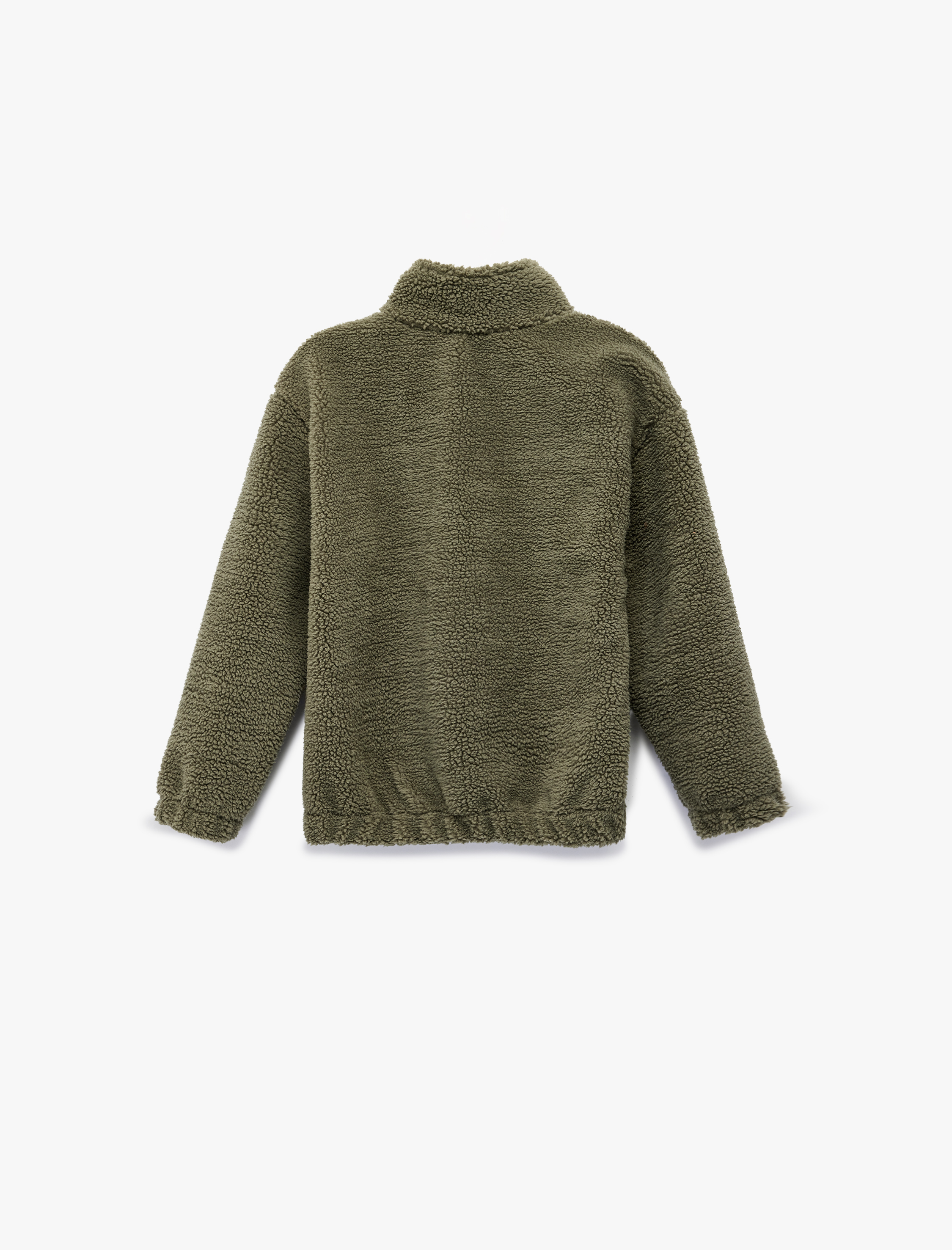  Erkek Çocuk Uzun Kollu Dik Yaka Kanguru Cepli Yarım Fermuarlı Peluş Sweatshirt